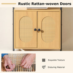 Bookcase with Rattan Cabinet and Adjustable Shelf-Natural