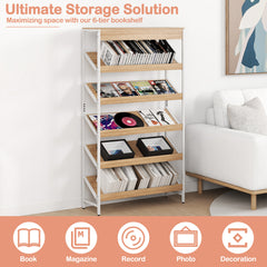 6 Tier Bookshelf with Heavy-Duty Metal Frame for Living Room-Natural