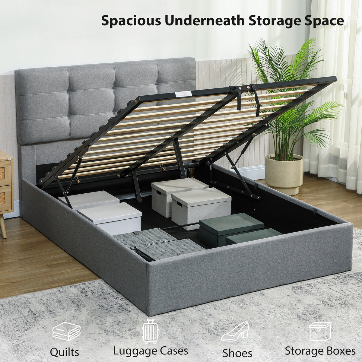 HOMCOM 4ft6 Double Ottoman Bed with Gas Lift Storage - Grey
