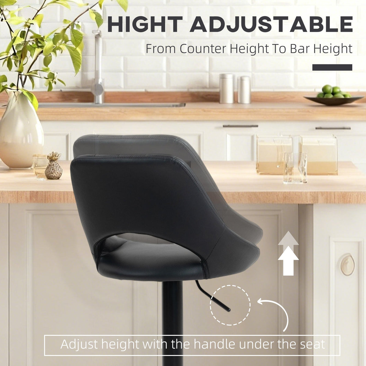 HOMCOM Set of Two Faux Leather Bar Stools - Black