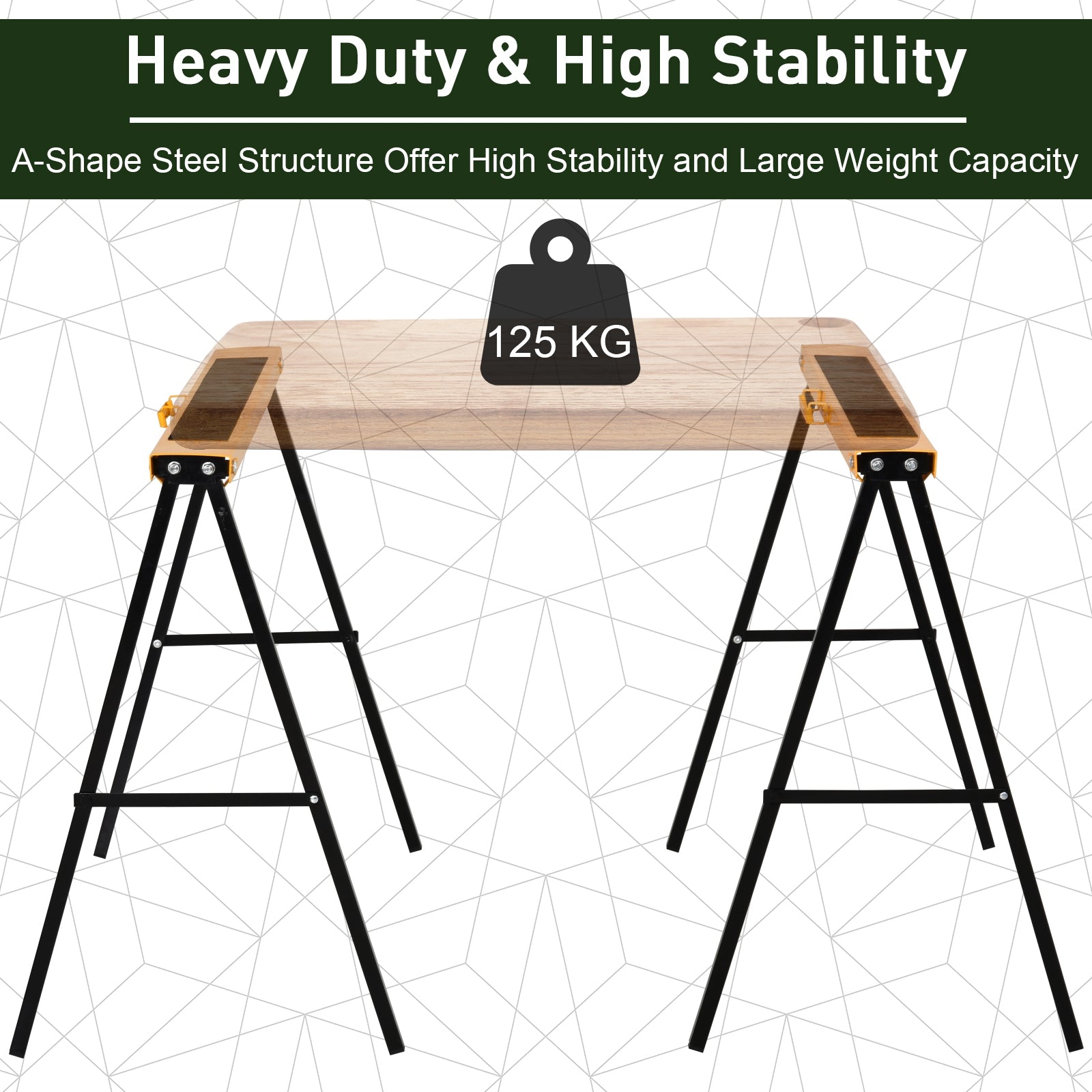 HOMCOM 2PCS Saw Horse Twin Pack Folding Workbench Metal Trestle Stands with Non-slip EVA Surface for Sawing Work Max Load 125kg