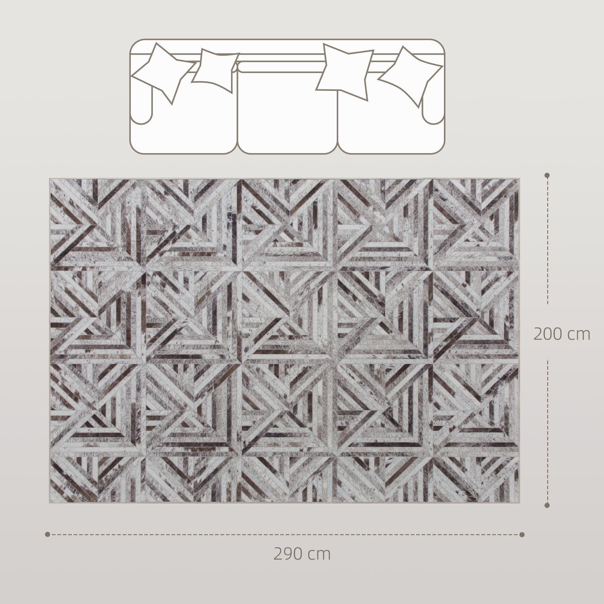 HOMCOM Modern Area Rug, Triangle Pattern Non-Slip Washable Rug, Chenille Floor Carpet for Living Room, Bedroom, Dining Room, Home Office, 290 x 200 cm, Brown