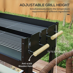 Outsunny Charcoal BBQ Grill, Barbecue Trolley with Double Adjustable Grill, Side Table, Storage Shelf and Wheels for Outdoor Garden Party Cooking, Black