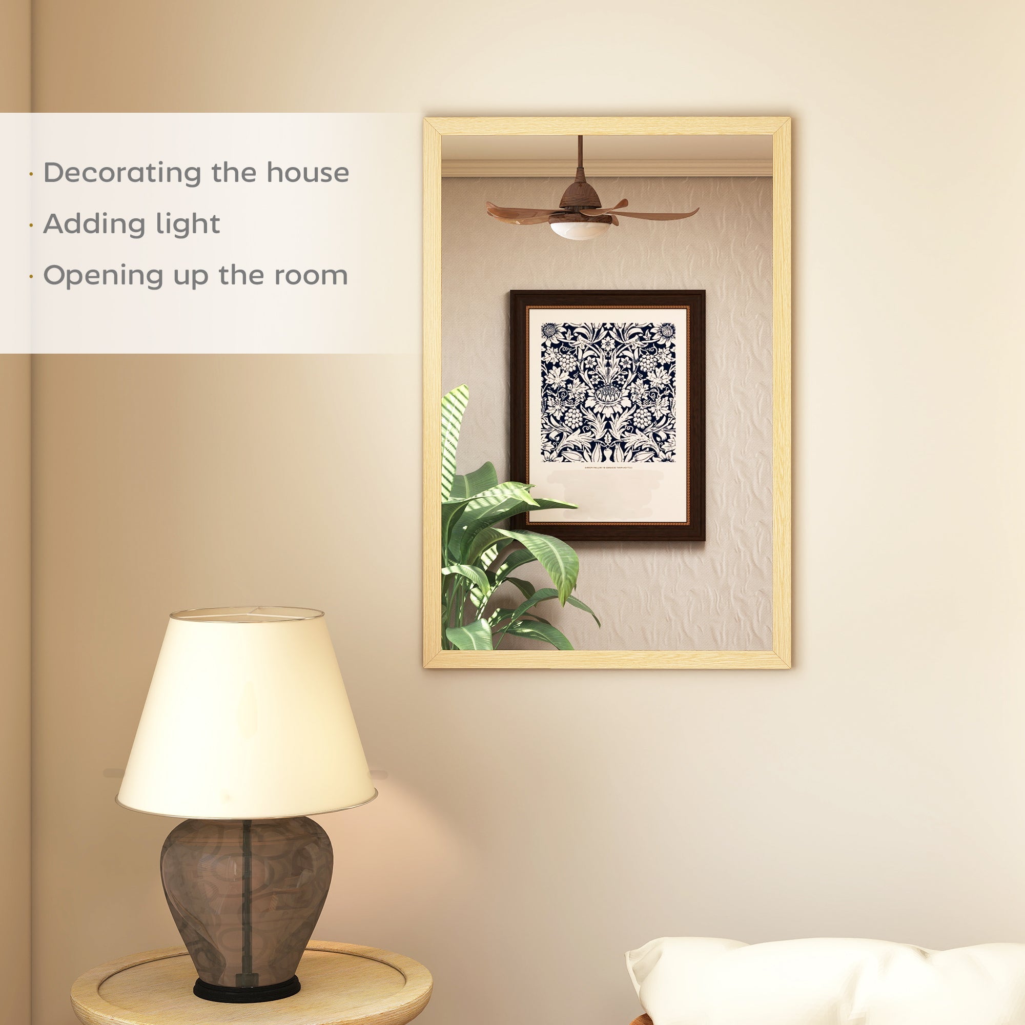 HOMCOM Wall Bathroom Mirror, 60 x 40 cm Wall-Mounted Mirror for Living Room, Bedroom, Hallway, Natural Wood Finish