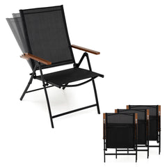 Breathable Fabric Folding Patio Chairs Set of 4-Black