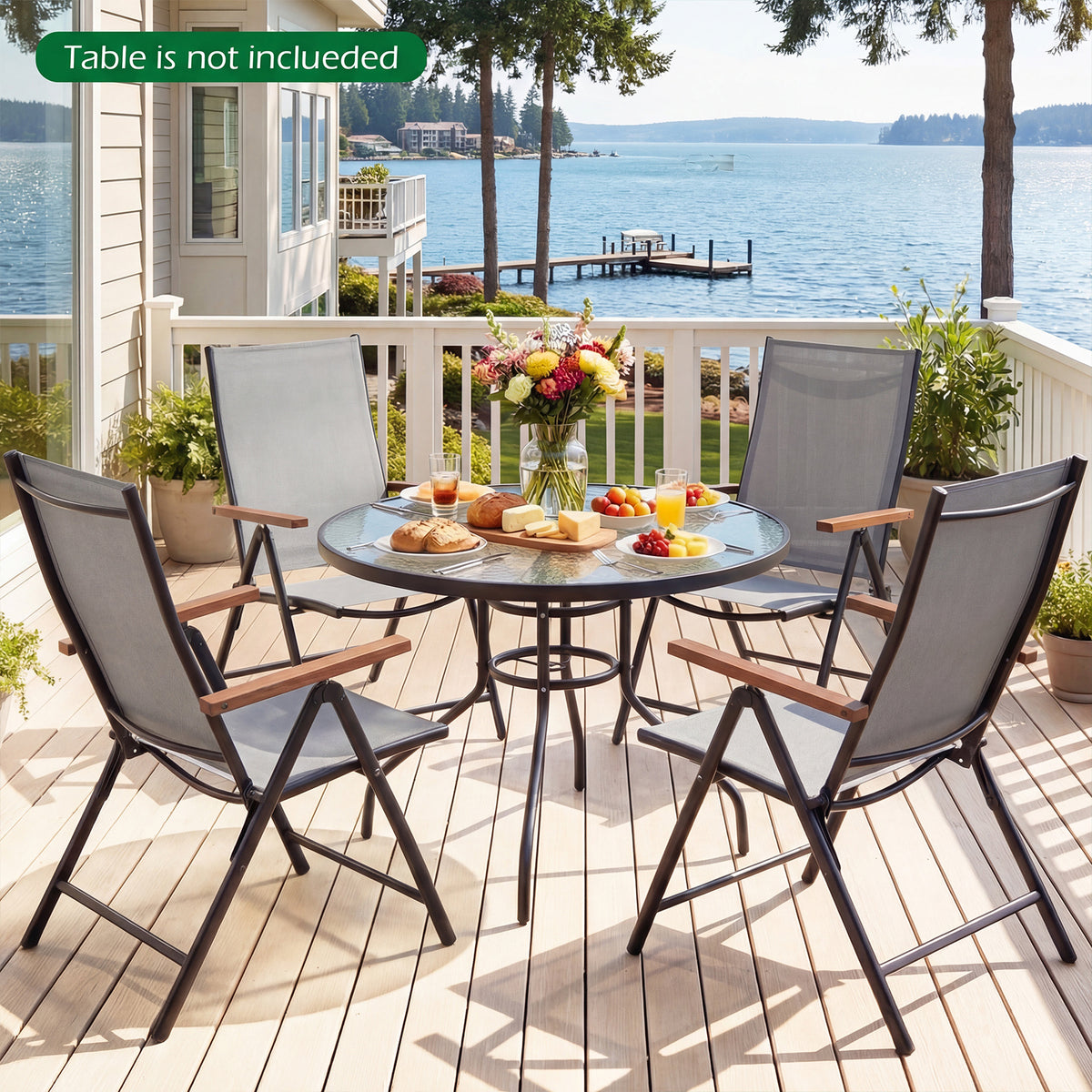 Breathable Fabric Folding Patio Chairs Set of 4-Grey