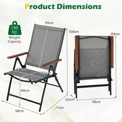 Breathable Fabric Folding Patio Chairs Set of 4-Grey