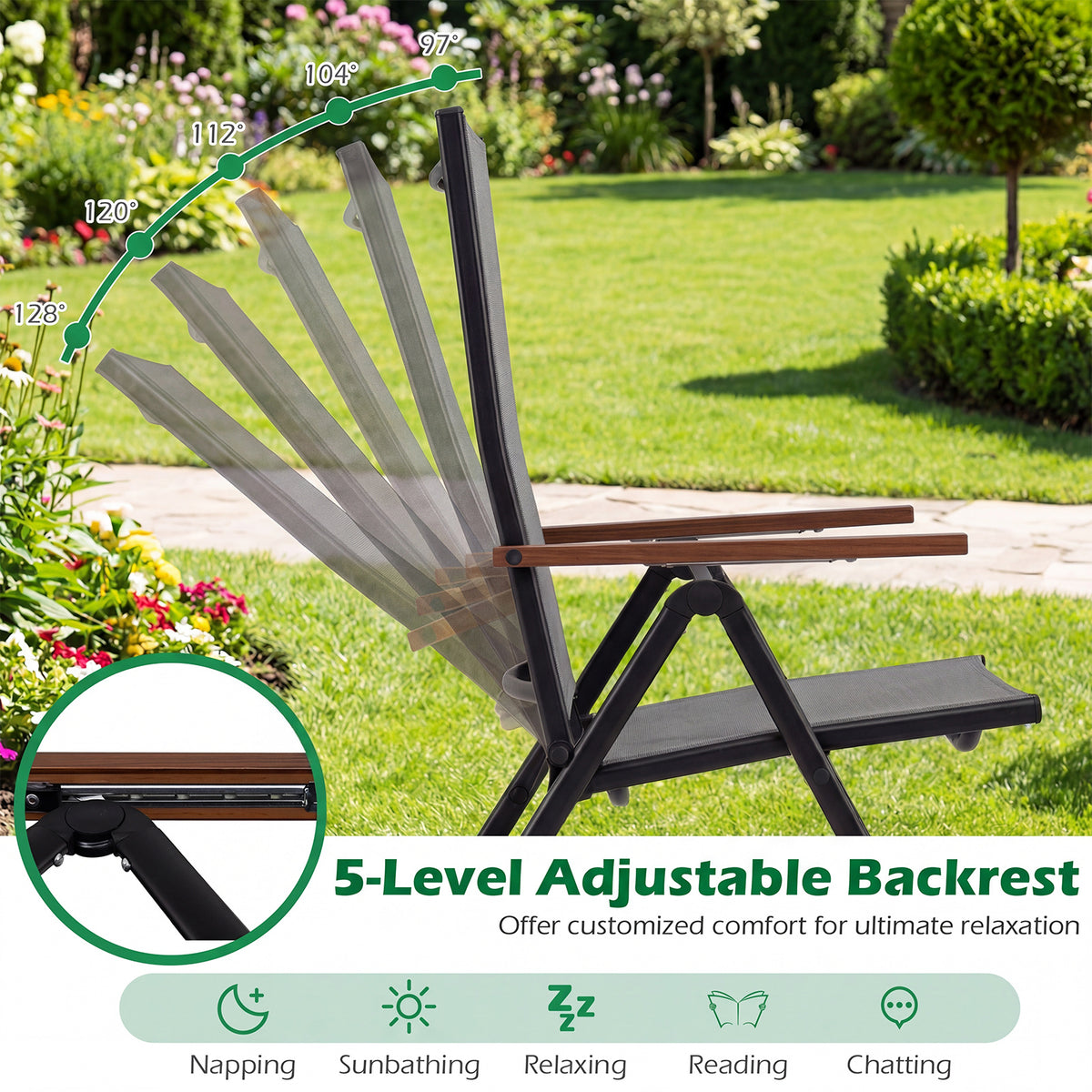 Breathable Fabric Folding Patio Chairs Set of 4-Grey