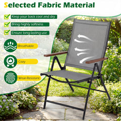 Breathable Fabric Folding Patio Chairs Set of 4-Grey