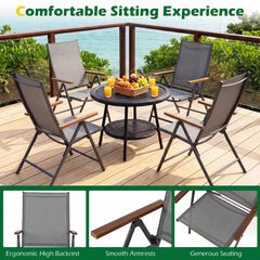 Breathable Fabric Folding Patio Chairs Set of 4-Grey