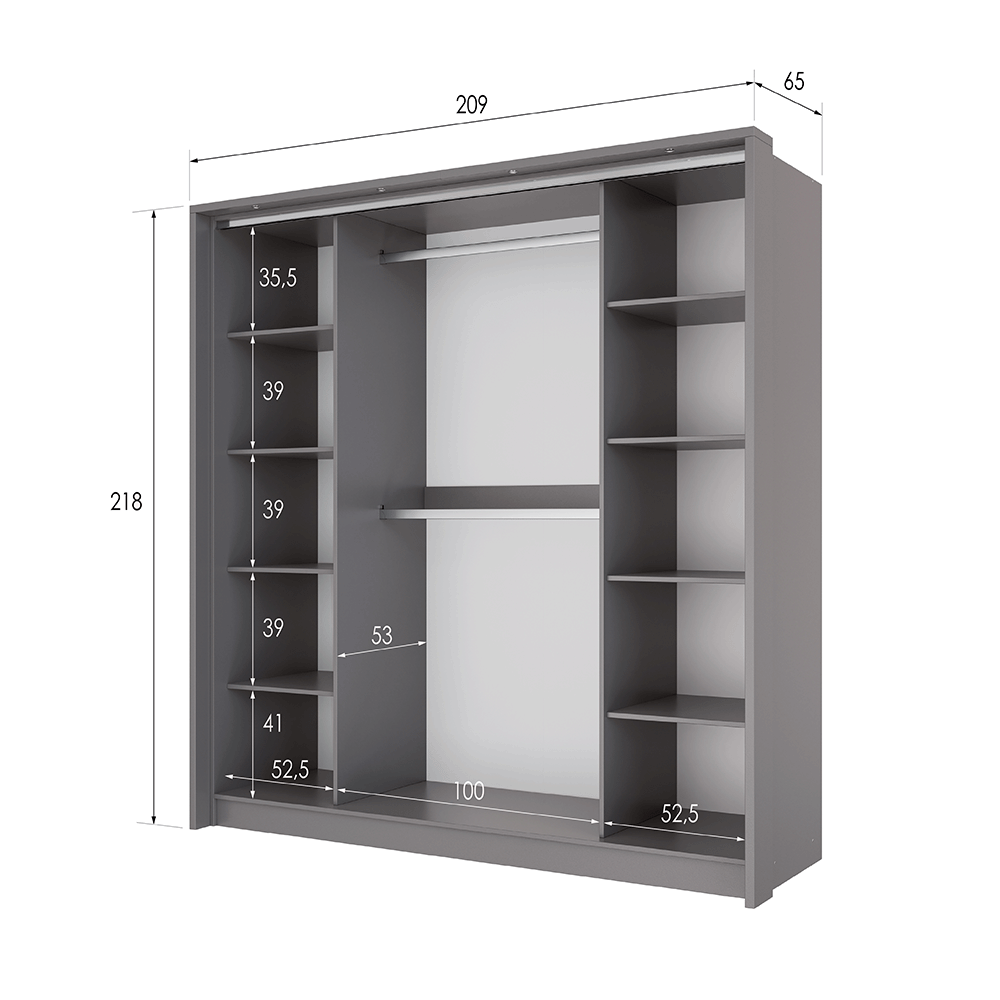 Grey Mirrored Folding Sliding Door Wardrobe 209cm – DUNHAM