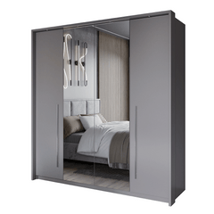 Grey Mirrored Folding Sliding Door Wardrobe 209cm – DUNHAM