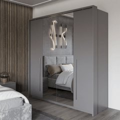 Grey Mirrored Folding Sliding Door Wardrobe 209cm – DUNHAM