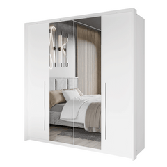 White Mirrored Folding Sliding Door Wardrobe 209cm – DUNHAM