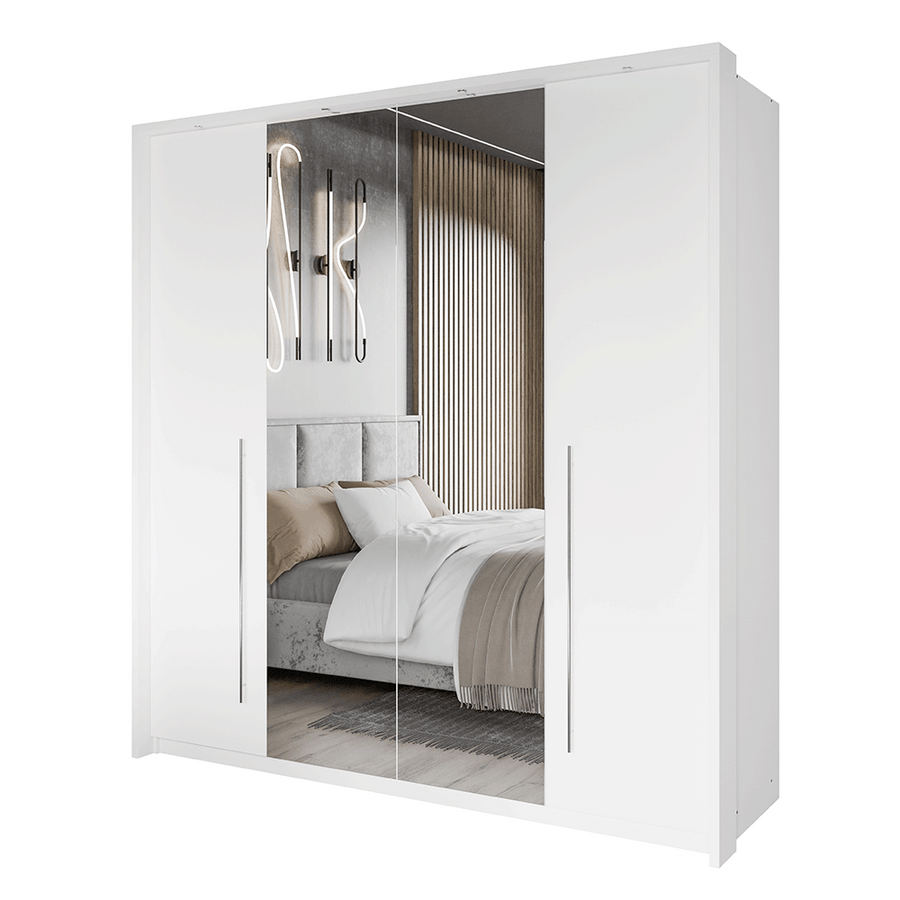 White Mirrored Folding Sliding Door Wardrobe 209cm – DUNHAM