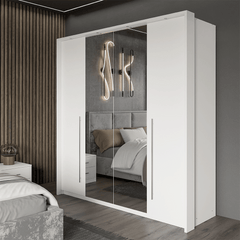 White Mirrored Folding Sliding Door Wardrobe 209cm – DUNHAM