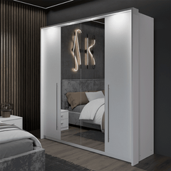White Mirrored Folding Sliding Door Wardrobe 209cm – DUNHAM