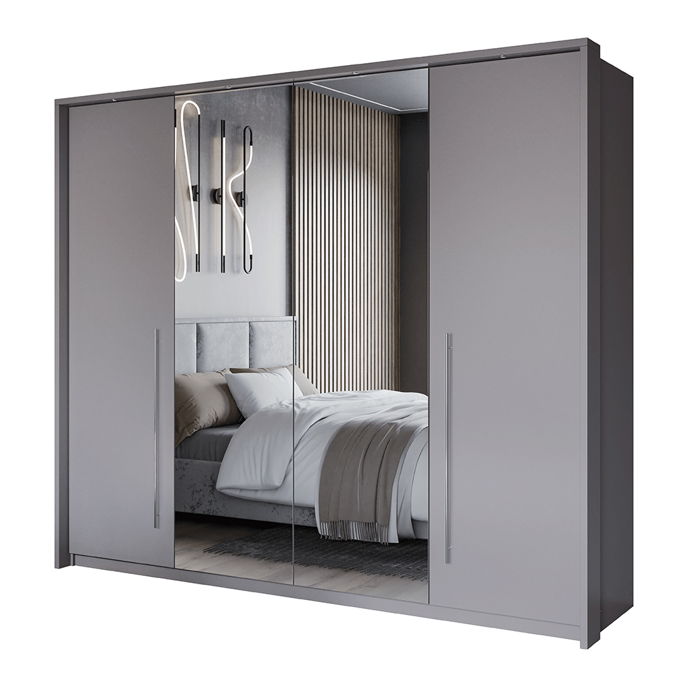 Grey Mirrored Folding Sliding Door Wardrobe 255cm – DUNHAM