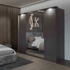 Grey Mirrored Folding Sliding Door Wardrobe 255cm – DUNHAM