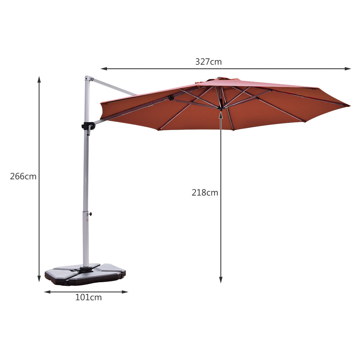 3.3m Patio Cantilever Umbrella with Tilting Adjustment and Cross base-Brick Red