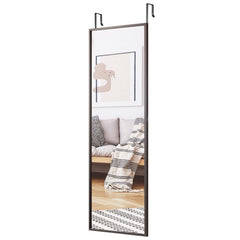 Full Length Wall-Mounted Mirror with Height Adjusting Hooks-Brown
