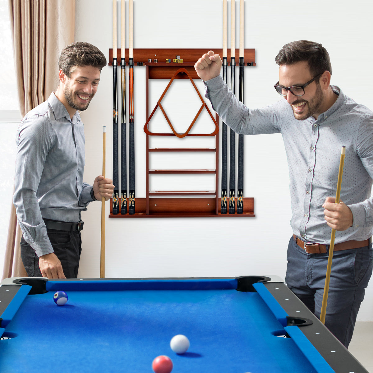 Wall-Mounted Billiards Pool Cue Rack-Brown