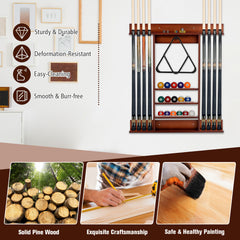Wall-Mounted Billiards Pool Cue Rack-Brown