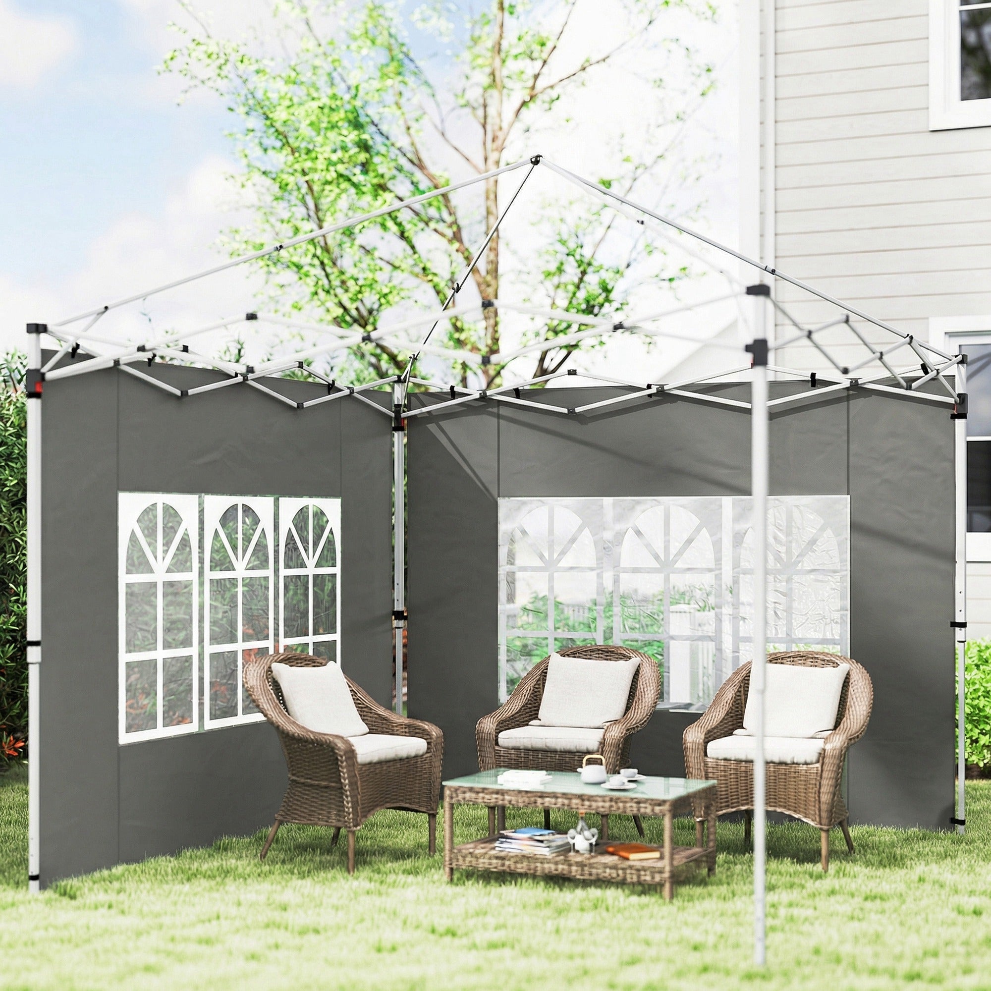 Outsunny Gazebo Side Panels, Sides Replacement with Window for 3x3(m) or 3x4m Pop Up Gazebo, 2 Pack, Dark Grey