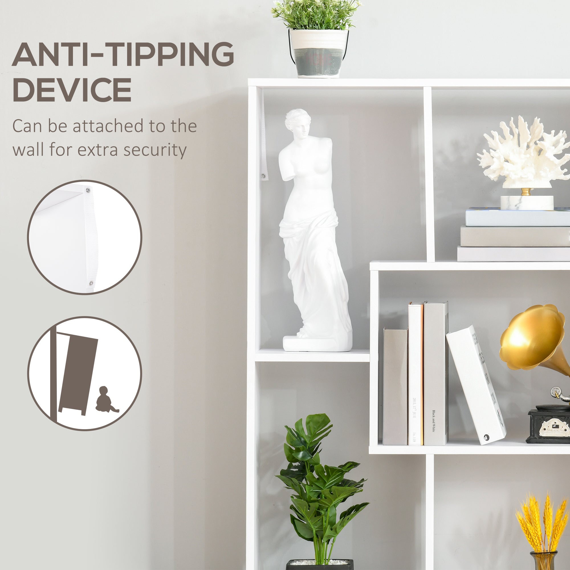 HOMCOM 8-Cube Bookcase, Tall Display Shelf, Standing Storage Rack for Study Room, Living Room, 70 x 24 x 178cm, White