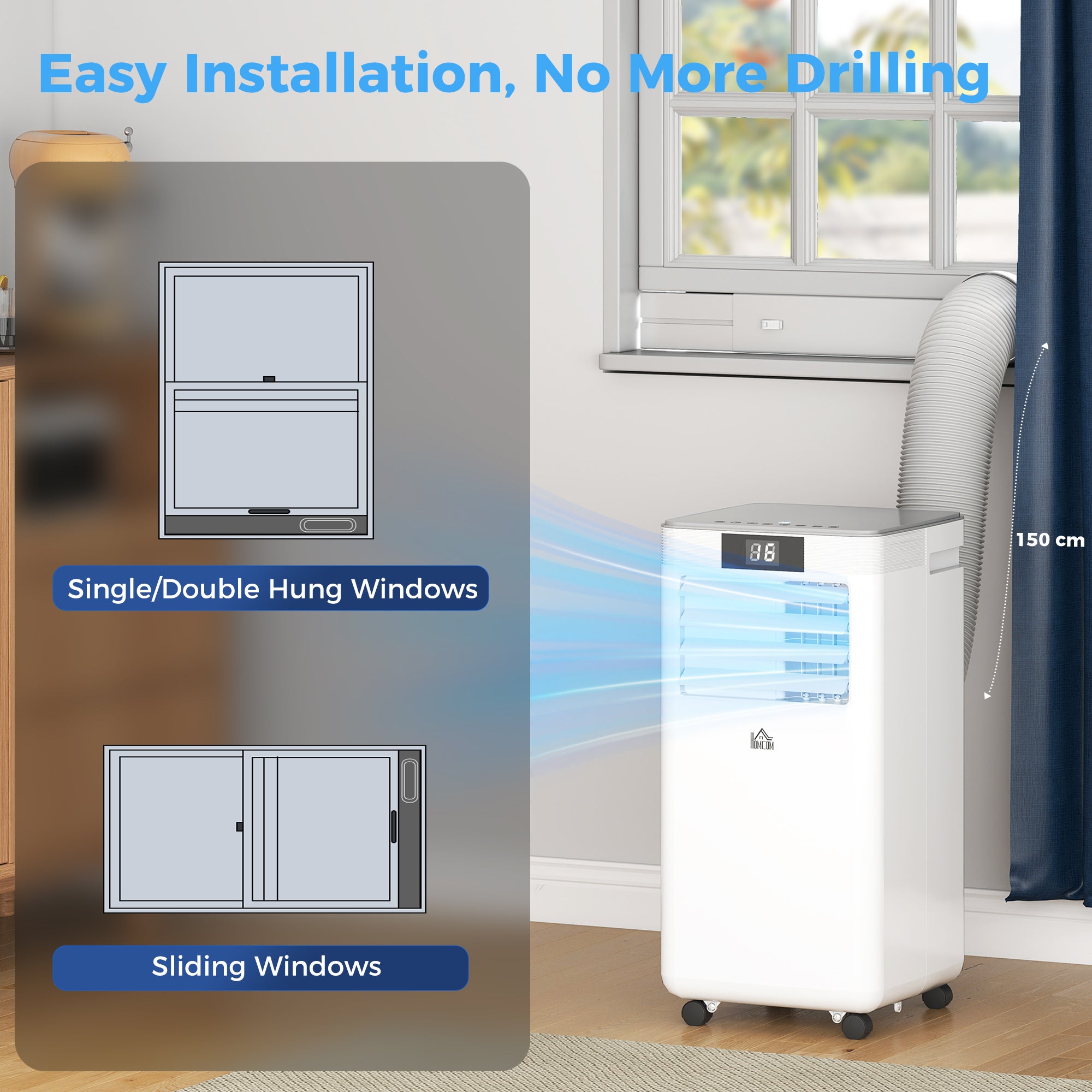 HOMCOM 10000 BTU Air Conditioning Unit, 4-in-1 Portable Air Conditioner, Dehumidifier, Cooling, Fan, Sleep Mode, with Remote Control, LED Display, 2 Speeds, 24H Timer, Window Venting Kit, 22m√Ç¬≤