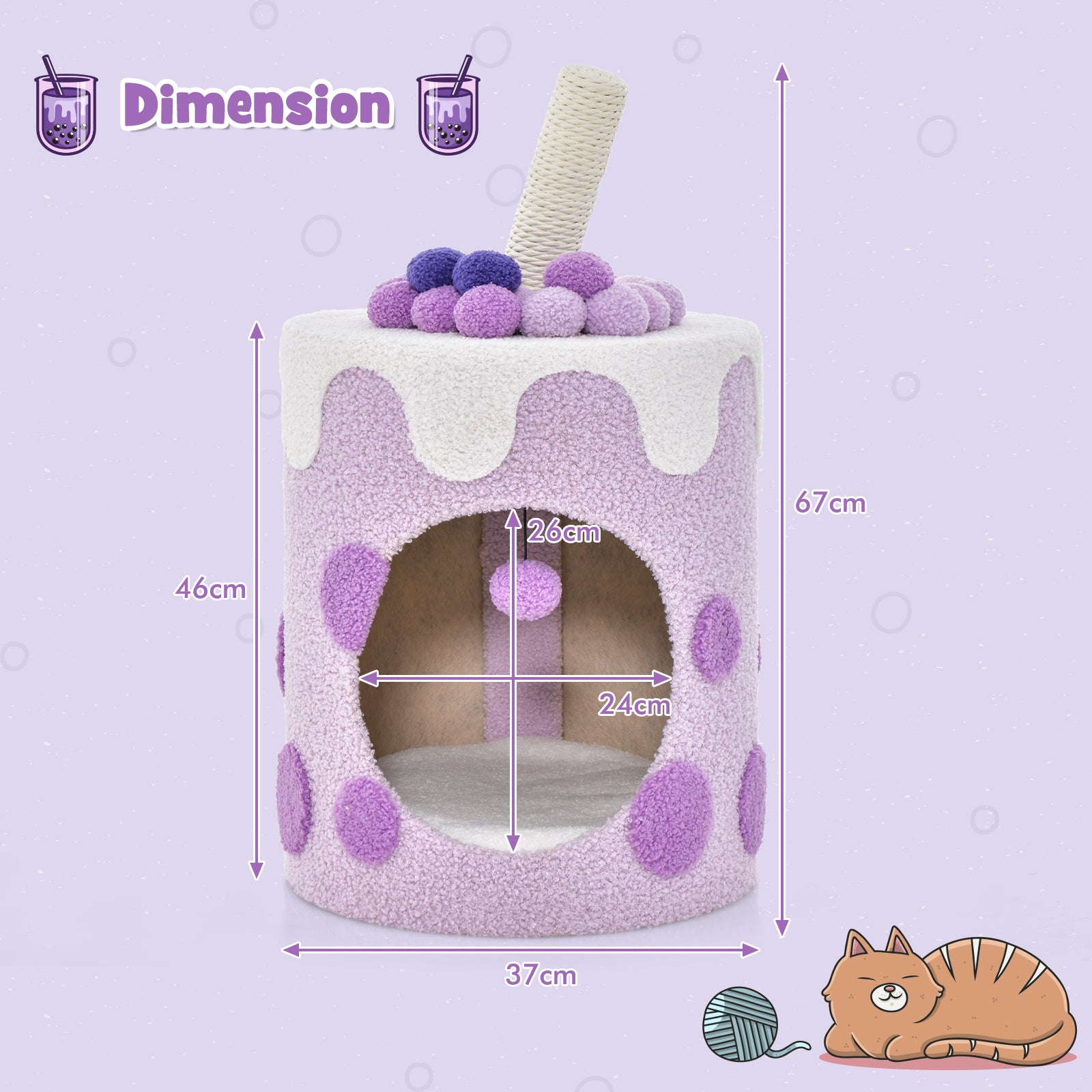 Bubble Tea Cat Tree Tower with Scratching Post-Purple