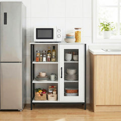Buffet Cabinet with Adjustable Shelves and Carbon Steel Frame for Living Room-White