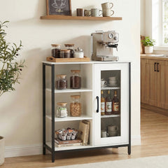 Buffet Cabinet with Adjustable Shelves and Carbon Steel Frame for Living Room-White