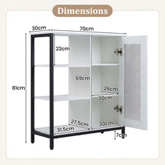 Buffet Cabinet with Adjustable Shelves and Carbon Steel Frame for Living Room-White