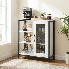 Buffet Cabinet with Adjustable Shelves and Carbon Steel Frame for Living Room-White
