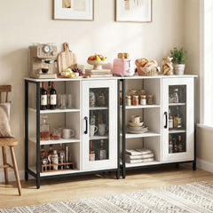 Buffet Cabinet with Adjustable Shelves and Carbon Steel Frame for Living Room-White