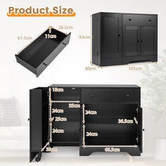 Buffet Cabinet with Storage with 3 Doors Drawers and Shelves-Black