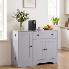 Buffet Cabinet with Storage with 3 Doors Drawers and Shelves-Grey