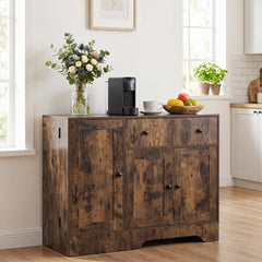 Buffet Cabinet with Storage with 3 Doors Drawers and Shelves-Rustic Brown