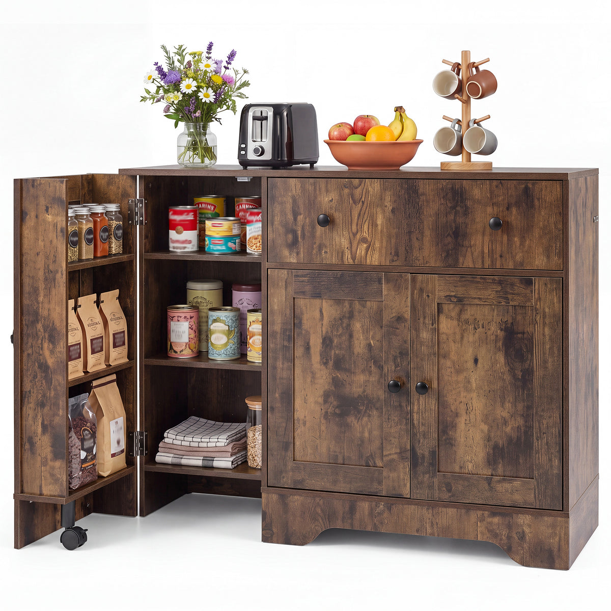 Buffet Cabinet with Storage with 3 Doors Drawers and Shelves-Rustic Brown