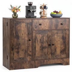 Buffet Cabinet with Storage with 3 Doors Drawers and Shelves-Rustic Brown
