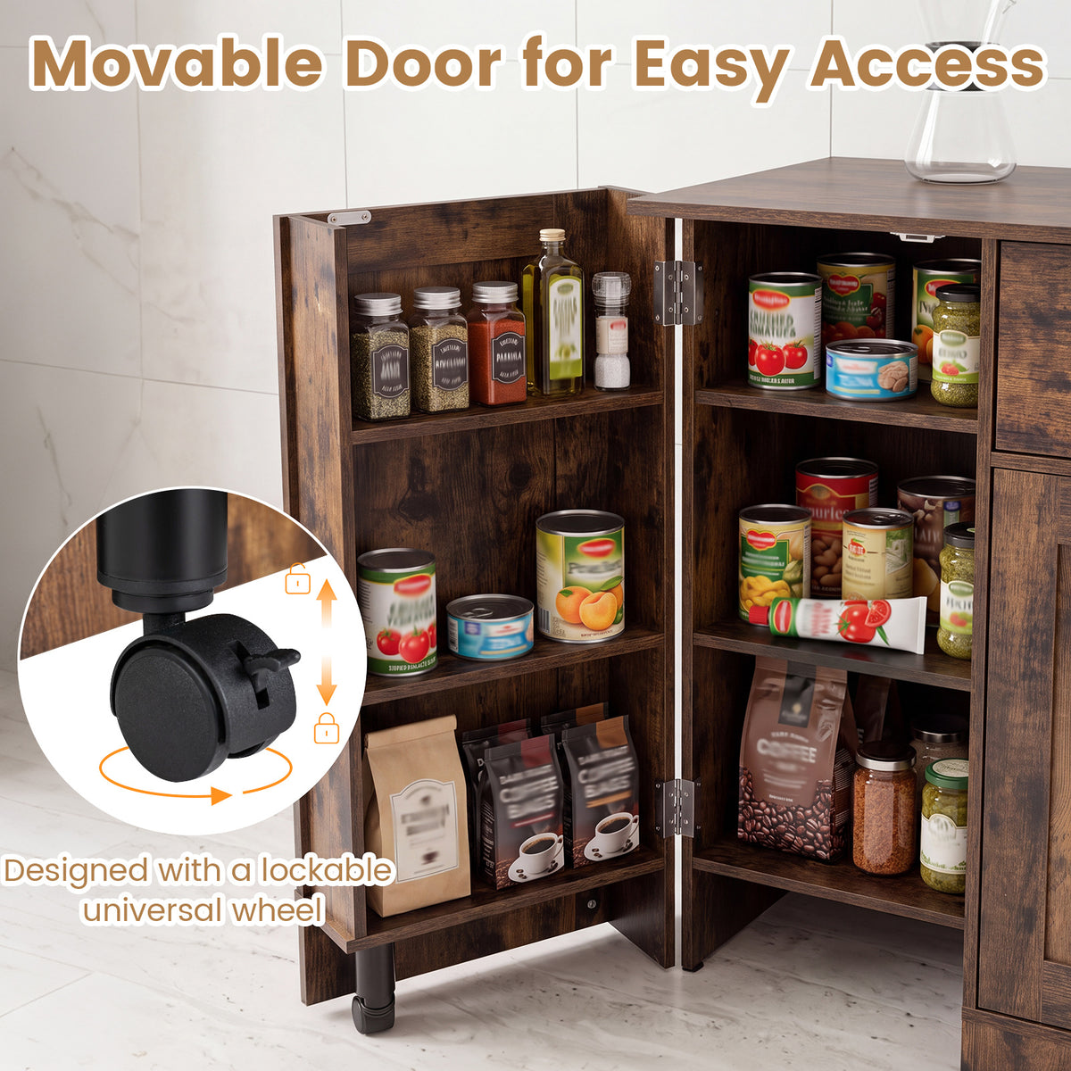 Buffet Cabinet with Storage with 3 Doors Drawers and Shelves-Rustic Brown