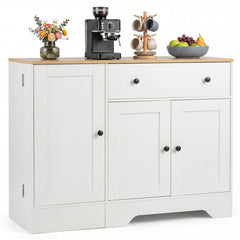 Buffet Cabinet with Storage with 3 Doors Drawers and Shelves-White