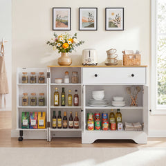 Buffet Cabinet with Storage with 3 Doors Drawers and Shelves-White