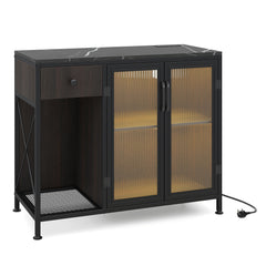 Buffet Sideboard with Power Outlets and LED Light Kitchen Storage Cabinet-Black
