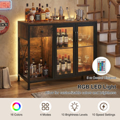 Buffet Sideboard with Power Outlets and LED Light Kitchen Storage Cabinet-Rustic Brown