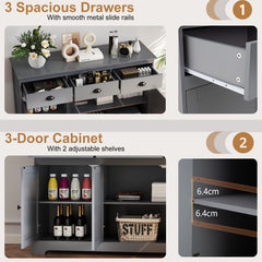 Modern Buffet Sideboard 136cm Storage Cabinet with 3 Drawers-Grey