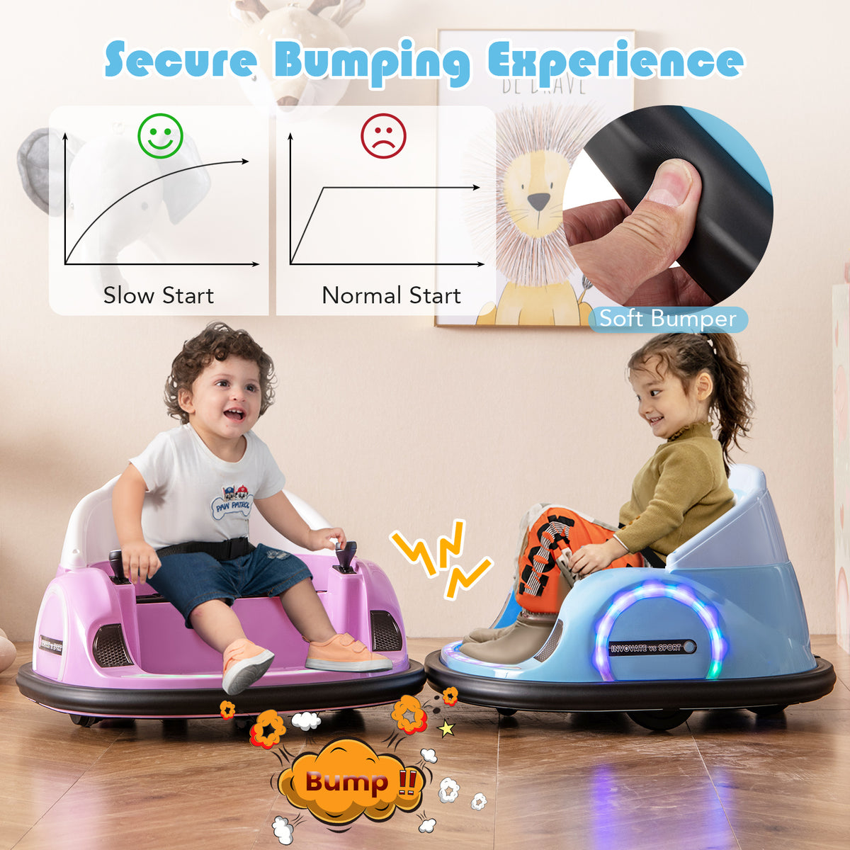 6V Kids Ride on Battery Powered Bumping Car with Flashing LED Lights-Navy