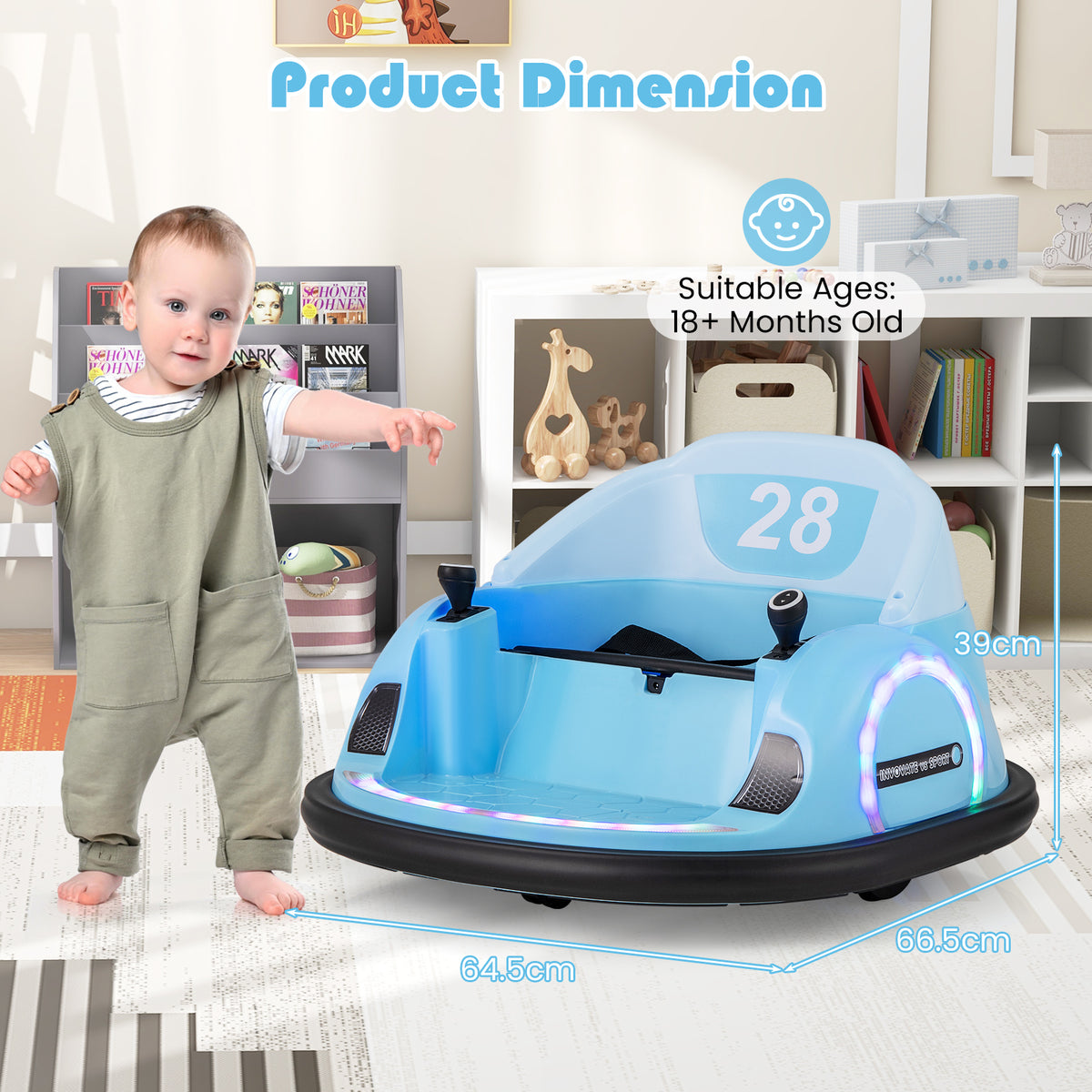 6V Kids Ride on Battery Powered Bumping Car with Flashing LED Lights-Navy