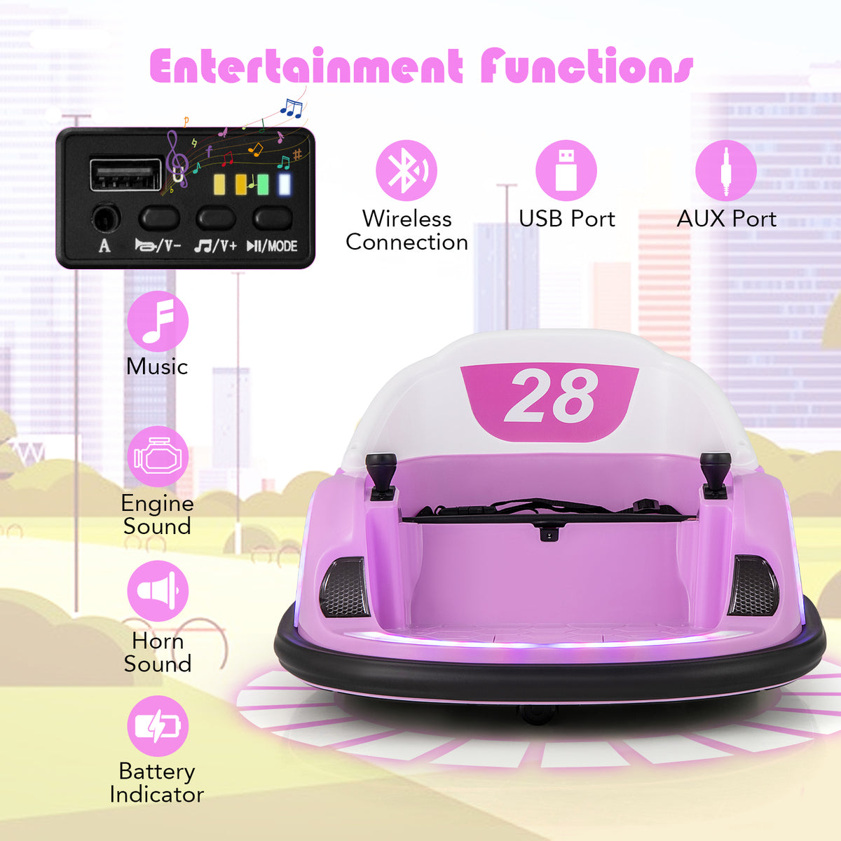 6V Kids Ride on Battery Powered Bumping Car with Flashing LED Lights-Pink